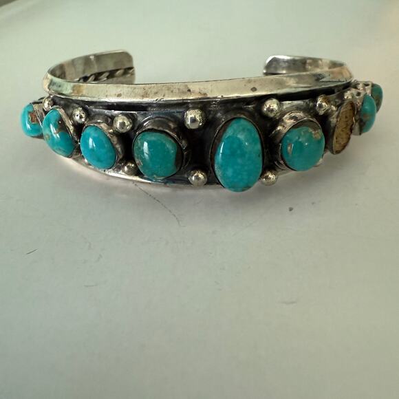 Vintage Turquoise Bracelet Lot, circa 1970's, Native American Unsigned - Picture 3 of 16